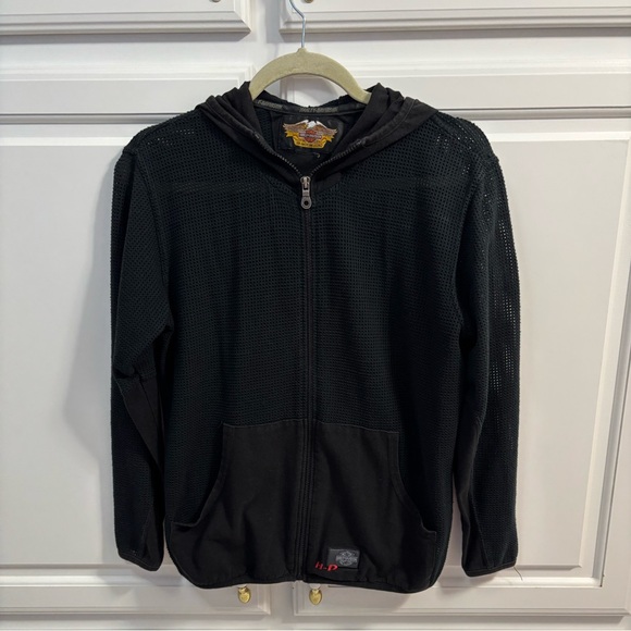 Harley-Davidson Black Hooded Zip Up Mesh Jacket Women’s Size Medium - Picture 1 of 7
